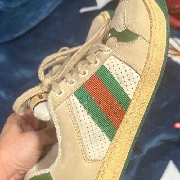 Gucci Cream and Green Logo Sneakers